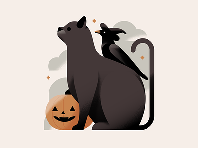 Boo! animal black cat clean crow cute dress up festive flat gradient halloween illustration illustrator minimal pastel pumpkin seasonal simple texture vector