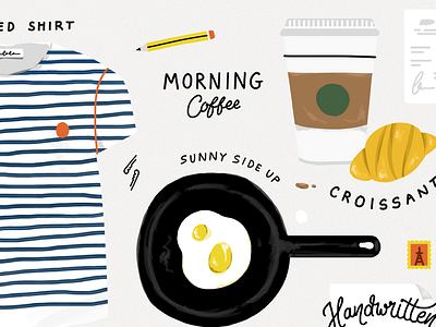 The Glass Quarter Full - WIP breakfast calligraphy coffee croissant drawing food hand drawn illustration lettering pastry shirt typography