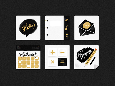 Stay Gold - iOS/Android Icon Set android calculator calendar contacts gold hand drawn icons ios memo message watercolor wip
