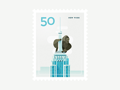 Stamp : Cities #1 - New York animal architecture city empire state building illustration king kong monkey new york skyscraper stamp travel vector