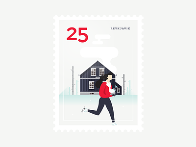 Stamp : Cities #3 - Reykjavik architecture city house ice skating iceland illustration snow stamp swiss travel vector winter
