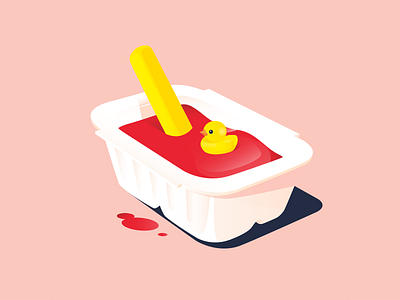 Foodscape : Fries bath duck fast food flat food fries gradient illustration ketchup neon pastel vector