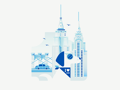 Dogs of The World - New York architecture bridge brooklyn bridge building chrysler dog empire state building gradient illustration new york taxi vector