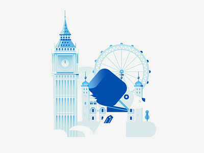 Dogs of The World - London architecture big ben building clock dog ferris wheel gradient illustration london london eye tower vector