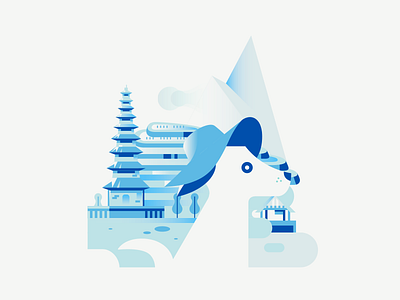 Dogs of the World - Bali bright dog farm flat gradient hat illustration nature pagoda temple travel vector