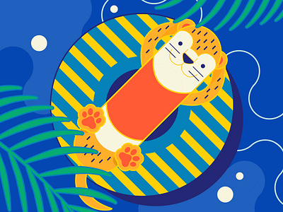 Singapore Sports Hub - Chill Otter animal chill flat float illustration otter pool stripes summer vector water waves
