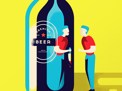 Visual Diary - Drink Responsibly alcohol beer bottle bright flat illustration knife man neon pop art retro vector