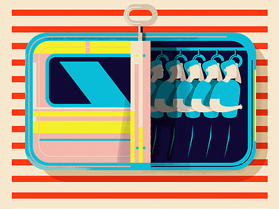 Visual Diary - Packed like Sardines bright can flat illustration man neon pop art retro stripes subway train vector