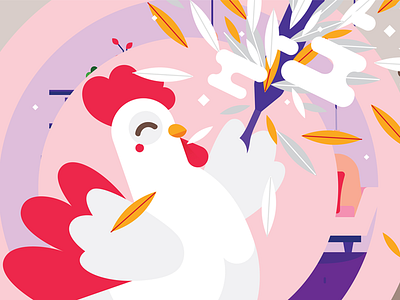 Google Chinese New Year bright chicken cleaning feather flat google illustration material design rooster storyboard vector