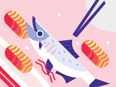 Salmon chopstick fish flat food illustration japan pastel salmon sashimi sea sushi vector