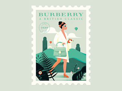 Burberry DK88 x Bagaholic Boy bag fashion flat girl illustration nature park retro stamp texture vector vintage