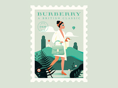 Burberry DK88 x Bagaholic Boy bag fashion flat girl illustration nature park retro stamp texture vector vintage