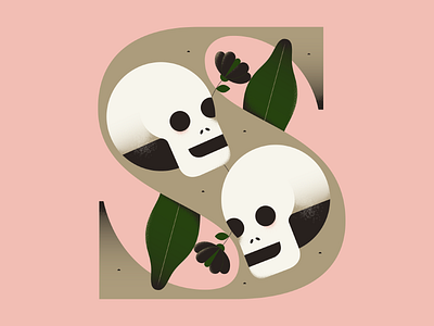 #36DaysofType - Skeletons alphabet dropcap flat flower gradient illustration letter pastel plants skeleton typography vector