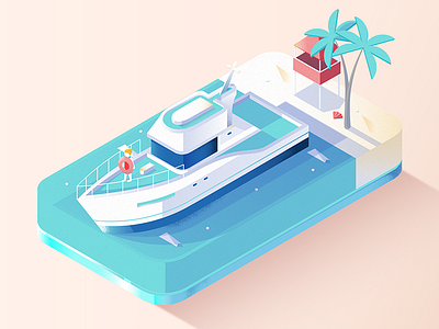 Low Poly - Yacht 3d beach gradient holiday illustration isometric low poly pastel ship travel vector yacht