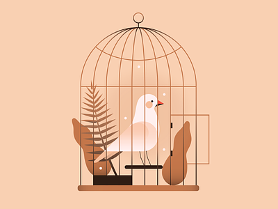 Caged Bird animal bird cage chicken flat glow gradient illustration pastel pet soft vector