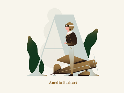 Phenomenal Women - Amelia Earhart alphabet aviator dropcap flat gradient illustration people pilot plane travel vector woman