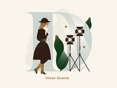 Phenomenal Women - Diane Keaton actress alphabet dropcap film flat gradient illustration letter pastel vector woman