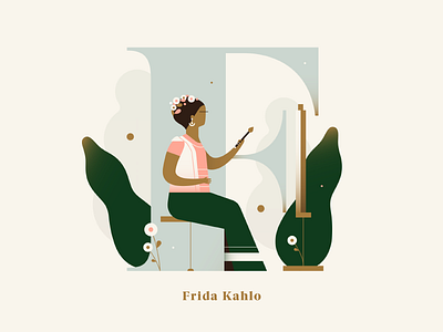 Phenomenal Women - Frida Kahlo alphabet dropcap frida frida kahlo gradient illustration letter painter pastel plants vector woman