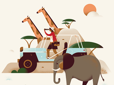 Silkwinds - Safari africa animal color elephant flat giraffe holiday illustration jeep jungle landscape pastel safari summer texture travel vector wild