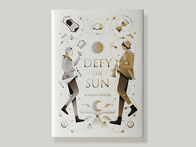 Defy the Sun Book Cover adventure book book cover boy cover fantasy flat girl gold gradient illustration lantern medal moon mountain people sun vector white wire