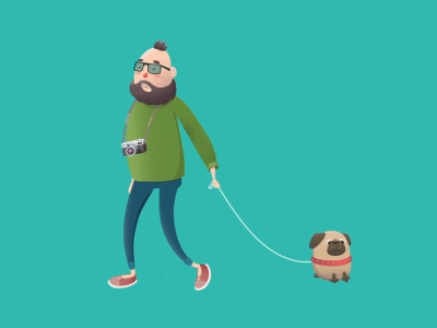 Man with dog animation cycle dog motion photographer walk
