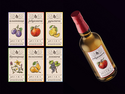 Fruit brandy - a series of labels_2 beverage beverage design drink fruit illustration labels liquor packaging packaging design spirits