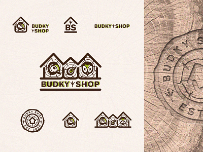 Budky shop bird bird logo birdhouse brown graphic design green logo logo design ptačí budka ptačí budky wood