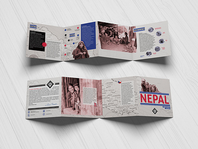 Nepali Country Program - leaflet blue clovek v tisni design editorial graphic design humanitarian leaflet nepal ngo print design red člověk v tísni