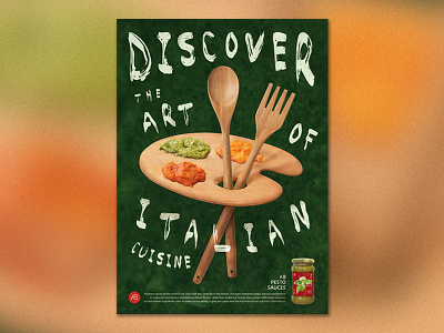A. B. Pesto Sauces advertisement food green italian food pesto poster red sauce