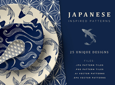 Hand Drawn Japanese Patterns branding design graphic design illustration illustrator japanese koi patterns photoshop seamless swatches vectors