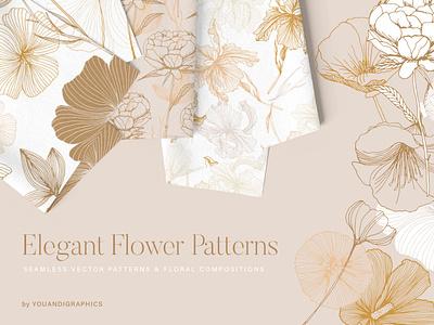 Elegant Flower Patterns design elegant floral flowers hand drawn illustration illustrator lineart patterns presentation seamless vectors