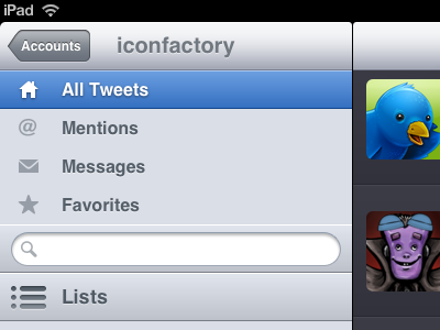 Twitterrific iPad iconfactory ipad twitter ui