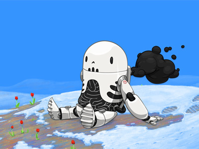 Skullbot Takes A Break character drawing illustration robot vector