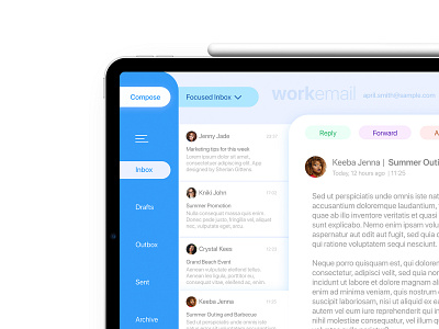 Outlook for iPad app blue branding design flat ios ipad mail mailbox minimal mobile app mobile design mobile ui ui ux web webdesign website