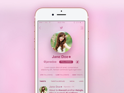 Twitter Concept (Throwback) app design flat graphic design iphone iphone 6 minimal mobile ui pink rosegold social app socialmedia twitter ui uiux ux website