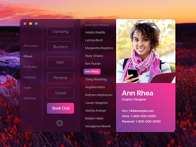 Contacts App (Throwback) app color contact design desktop app desktop design flat mac macos minimal photoshop pink purple throwback ui ux wallpaper