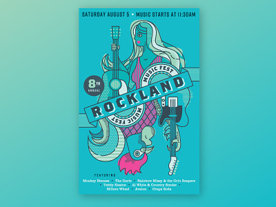 Rockland Music Festival event festival halftones illustration music rock rooster vector