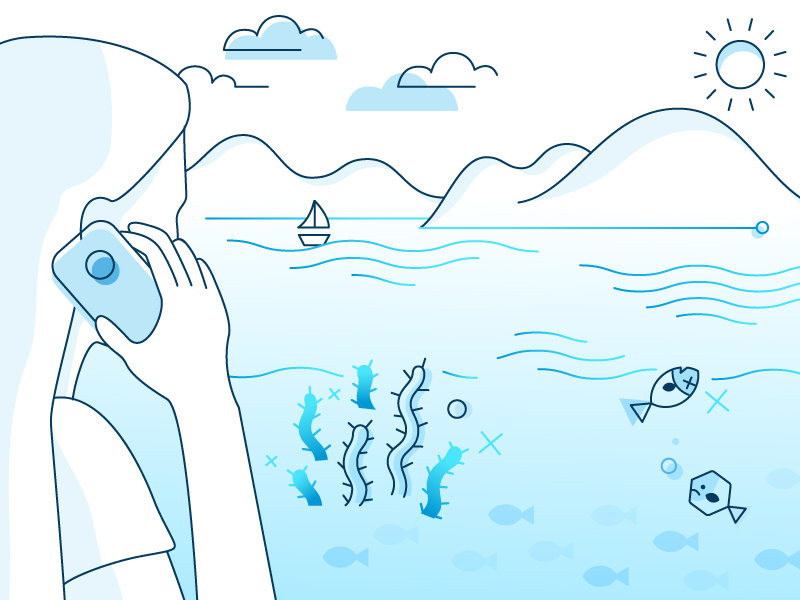 Website Illustration airy clean water 2d flat gradient blue line illustration