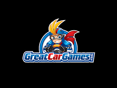 GreatCarGames Logo boys brand car cartoon fast game identity illustration logo masculine race speed