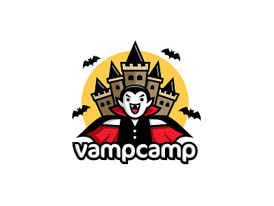 VampCamp bat camp cartoon castle cute dracula fun halloween illustrative logo transylvania vampire