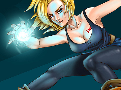 Android 18 cartoon character digital painting dragonball heroine illustration woman