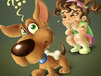 Giggle cartoon character childrens art digital painting dog funny girl illustration