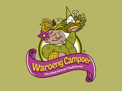 Waroeng Campoer Logo bali balinese brand character cuisine ethnic food illustration illustrative indonesia logo mascot