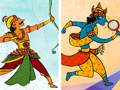 Krishna And Arjuna arjuna calendar character ethnic hindu illustration indonesia krishna pattern style