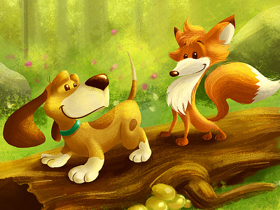 Todd And Copper animal cartoon character cute disney dog drawing forest fox fox and the hound illustration