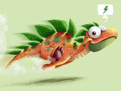 Stego Zoom! cartoon character children cute dino dinosaur funny illustration juvenile mascot speed stegosaurus