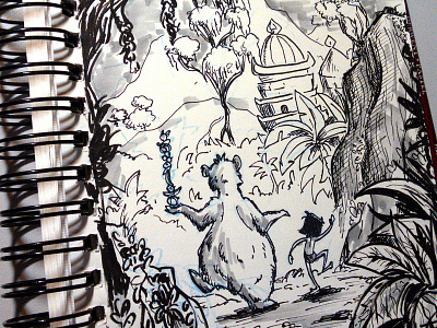 Bear Necessities cartoon character disney drawing environment illustration ink inktober sketch the jungle book
