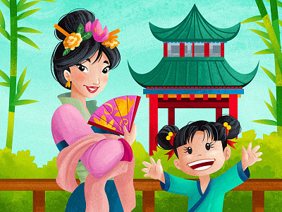 Fa Mulan cartoon character digital disney drawing girl gouache illustration mulan painting princess