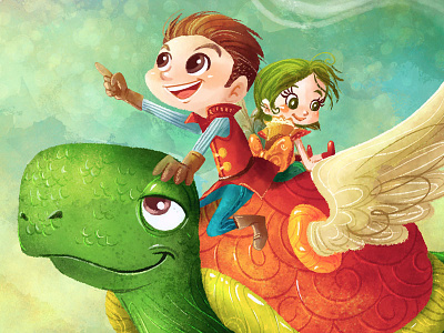 Life Is A Fairy Tale boy cartoon character children book cute drawing fly girl illustration juvenile kidlitart turtle