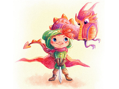 Dragon Boy boy cartoon character cute dragon drawing fantasy hero illustration juvenile kidlitart watercolor